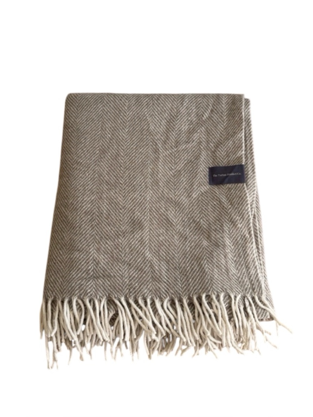 The Tartan Co Recycled Wool Natural Beige Herringbone Fringe Throw‎ Blanket